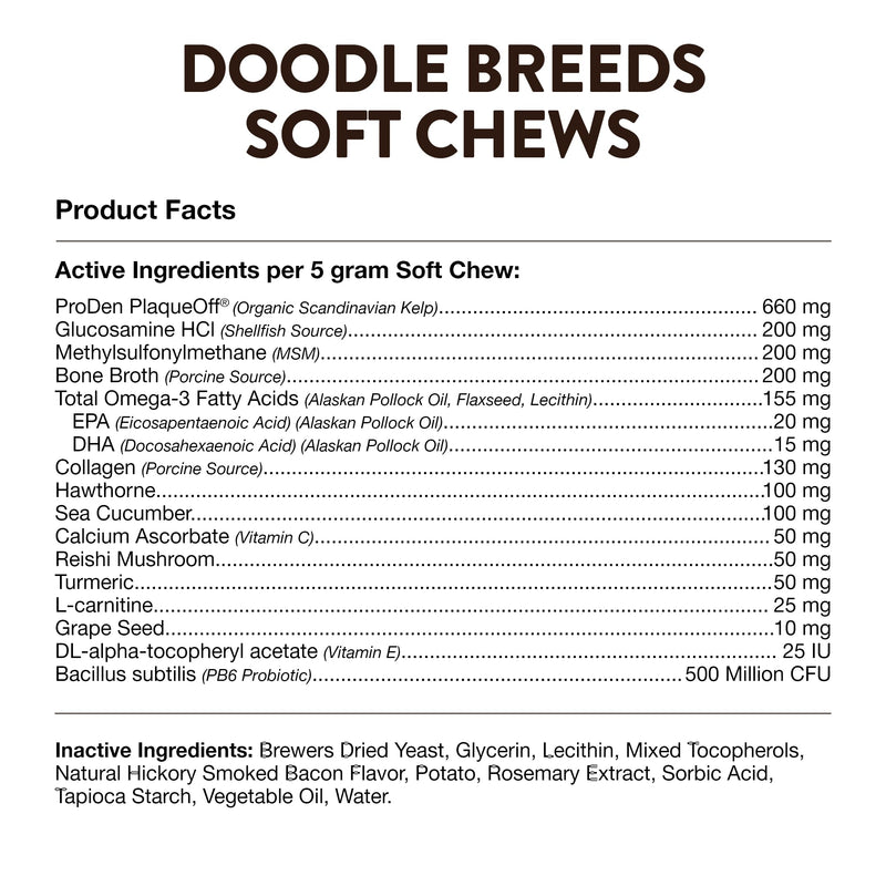 NaturVet Doodle Breeds Supplement- for Joint Support, Digestion, Skin, Coat Care- Dog Multivitamins with Minerals, Omega-3, PlaqueOff- Wheat-Free Vitamins for Dogs- Doodle Breeds- 50 Soft Chews