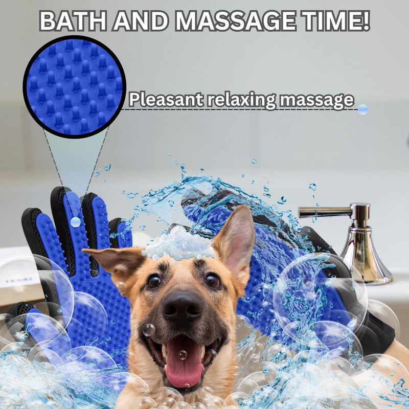(1 Pair) Multi-Functional Pet Hair Remover Gloves for Gentle Grooming, Bathing, and Massaging Dogs, Cats, and Horses – Perfect for Reducing Shedding - Blue - 1 Pair, Right Hand & Left Hand included. - PawsPlanet Australia