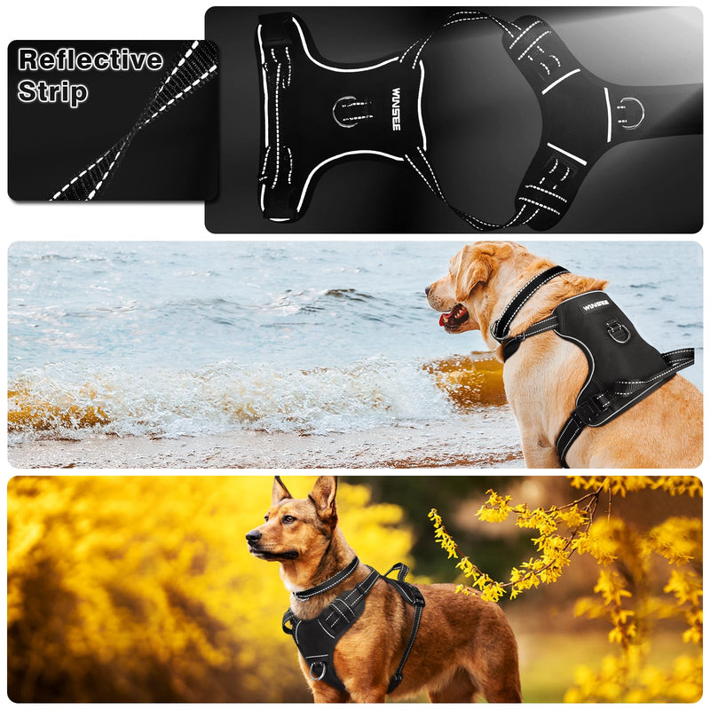 WINSEE Dog/Pet Harnesses No Pull with Dog Collar, Adjustable Reflective Oxford Outdoor Vest, Front/Back Leash Clips for Small, Medium, Large, Extra Large Dogs, Easy Control Handle for Walking X-Large Black