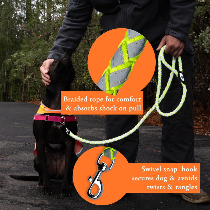 Reflective Dog Leash. Heavy Duty, Durable Leash for Large and Medium Breeds. 6 Ft Long Rope, Tangle Free Braided Leash with Comfortable Handle - PawsPlanet Australia
