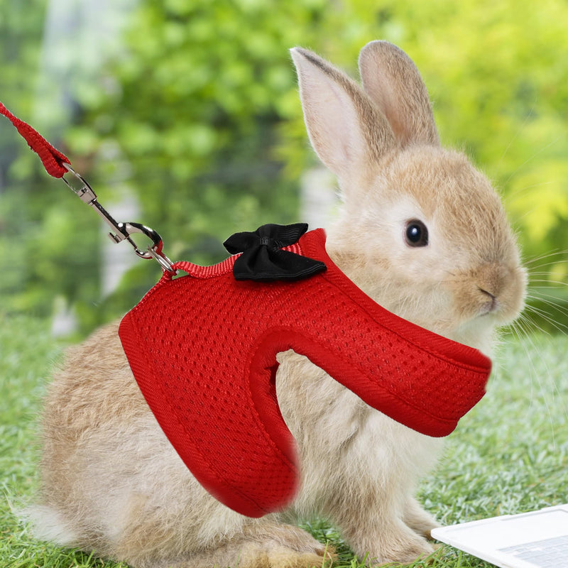 AIITLE Rabbit Harness and Leash Set with Cute Bow, Christmas Soft Breathable Mesh Vest Harness for Rabbits Kitten Ferret Puppy Small Pets Walking Supplies Red S - PawsPlanet Australia