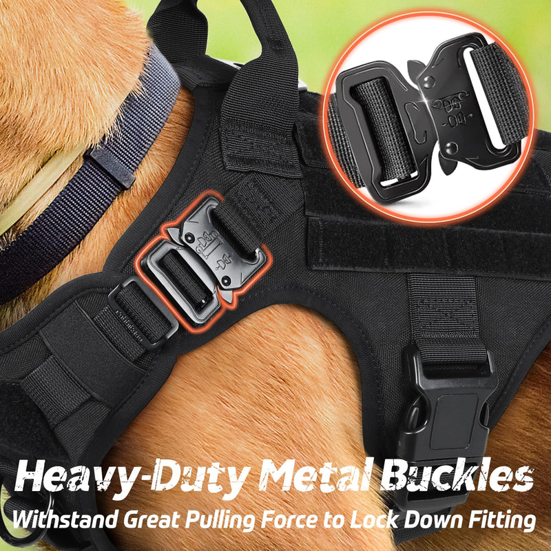 rabbitgoo Tactical Dog Harness for Large Dogs, Heavy Duty Dog Harness with Handle, No-Pull Service Dog Vest Large Breed, Adjustable Military Dog Vest Harness for Training Hunting Walking, Black, L - PawsPlanet Australia