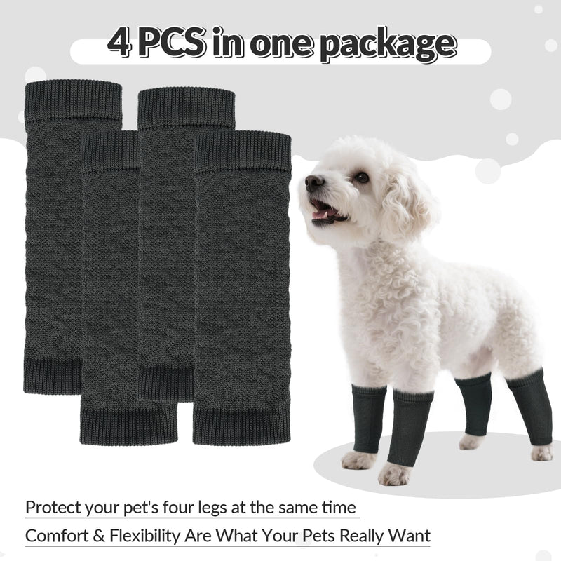 ROZKITCH 4PCS Dog Sleeves for Legs to Prevent Licking, Knitted Solid Pattern Elbow Joint Protectors for Small Dogs Chihuahua, Yorkshire Terrier, Toy Poodle, Pomeranian, Papillon Grey M M-Leg Girth: 2.67in DarkGrey