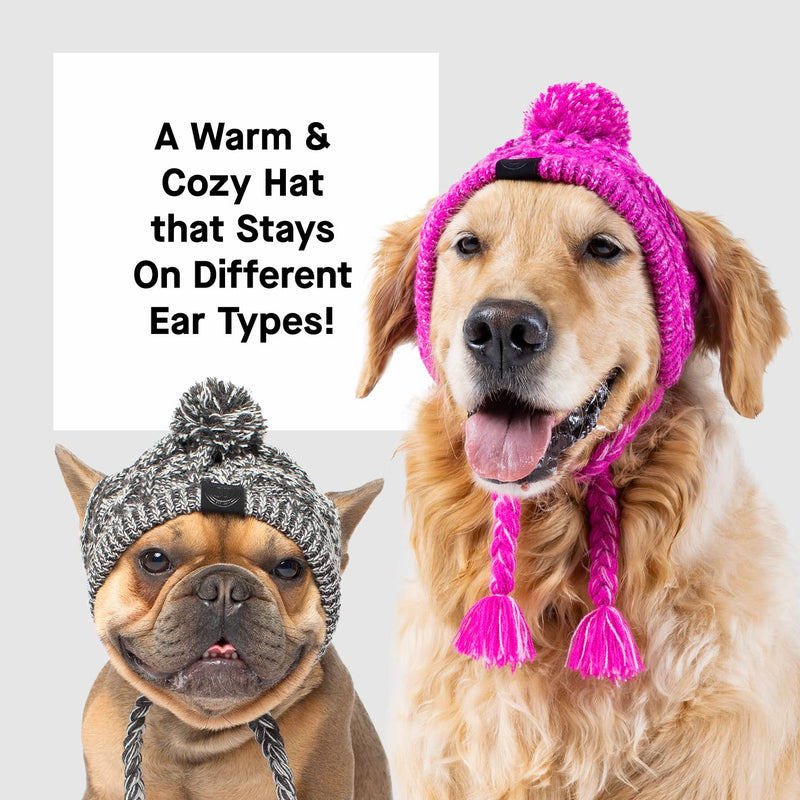 Canada Pooch Winter Dog Hat Pom Pom Hat Dog Beanie Knitted Warm Dog Hat for Small Medium Large Dogs L Charcoal - PawsPlanet Australia