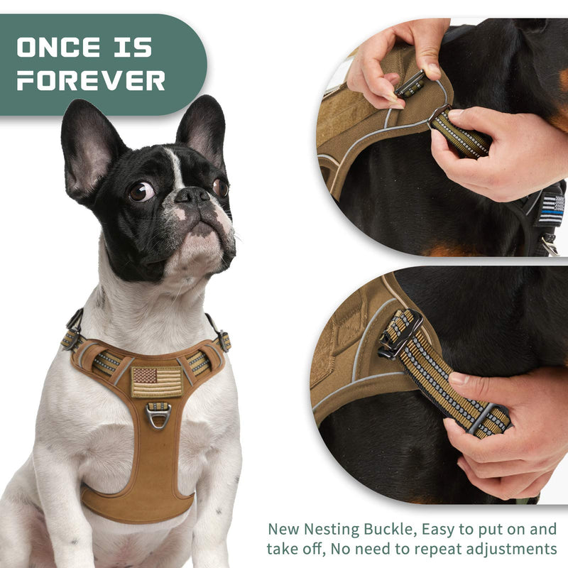 BUMBIN Tactical Dog Harness for Small Dogs No Pull, Famous TIK Tok No Pull Puppy Harness, Fit Smart Reflective Pet Walking Harness for Training, Adjustable Dog Vest Harness with Handle Brown S S(Neck:13-16", Chest:15-23") - PawsPlanet Australia