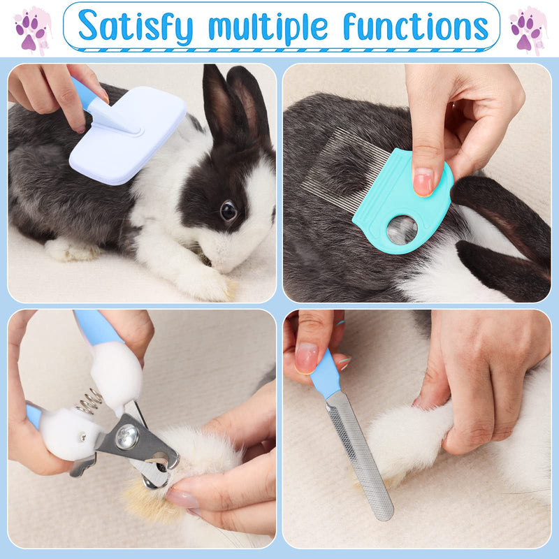 VCZONE Small Animal Grooming Set: Pet Nail Clipper & File, Flea Comb, Shampoo Brush, Shedding Slicker Brush, Massage Glove, Cleaning Comb (Blue) Blue - PawsPlanet Australia