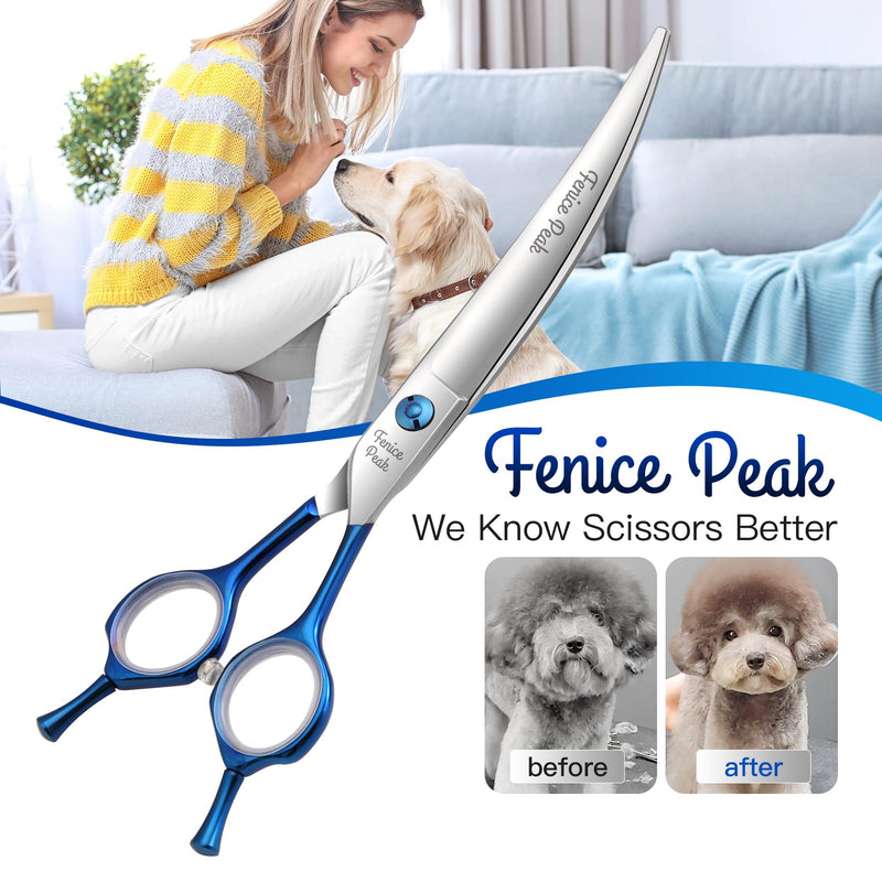 Fenice Peak Grooming Scissors for Dogs 7 inch Curved Pet Grooming Scissors Ergonomically Designed Blue Handles Ideal Dog Shears for Precise Trimming Easy Use. 7" - PawsPlanet Australia