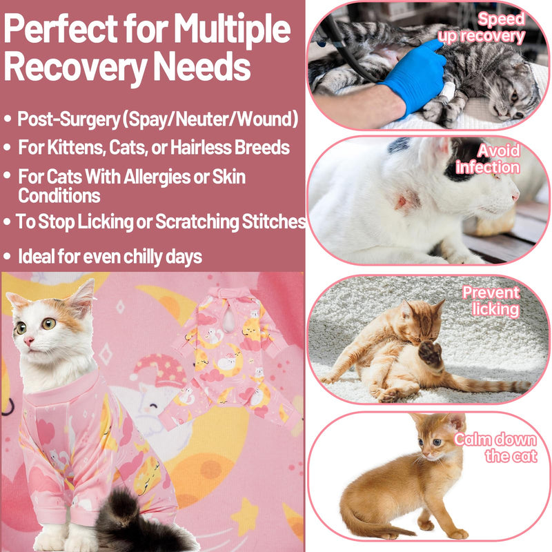 QBLEEV Cat Onesie for Cats After Surgery, Sticky Hair Cat Pajamas for Cats Only, Recovery Suit Shirt for Male Female, Full Body Long Sleeve Surgical Bodysuit, Stop Licking & Shedding Large Pink - PawsPlanet Australia