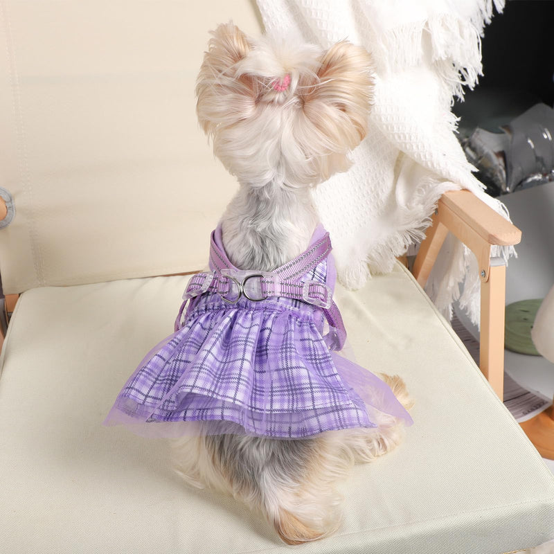 Small Dog Harness and Leash Set, Gauzy Dress Vest Harness, Breathable Adjustable No Pull Dog Harnesses for Small Medium Dogs Outdoor Walking Pet Supplies, Purple with Leash, Medium - PawsPlanet Australia