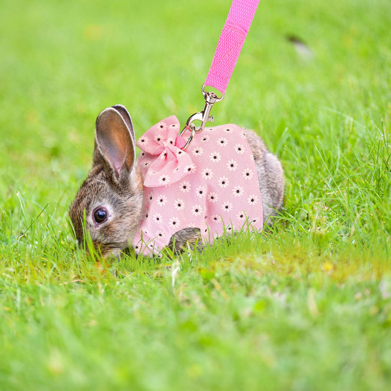 Adjustable Rabbit Harness Leash, Bunny Harness Leash Cute Vest Harness for Rabbit Ferret Bunny Kitten Guinea Pig Walking Pink