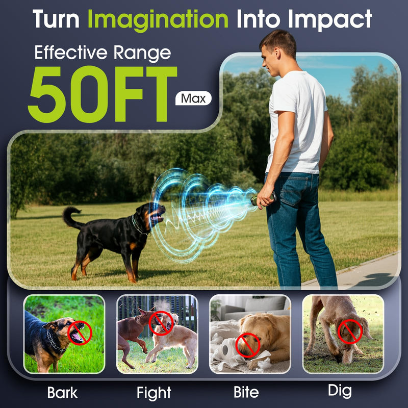 1-Touch Dog Bark Deterrent Devices with 3 Sonic Heads,Portable 50ft Range Anti Barking Device for Dogs,Rechargeable & Safe Dog Training Tool with Flashlight,Helps Improve Dog's Behavior Green - PawsPlanet Australia