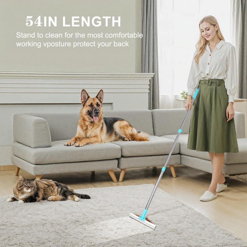 Carpet Rake for Pet Hair Removal, 54-Inch Adjustable Handle, Aluminum Alloy Deep Cleaner, Reusable Cat & Dog Hair Remover for Couches, Rugs, Mats, Fabric Furniture - PawsPlanet Australia