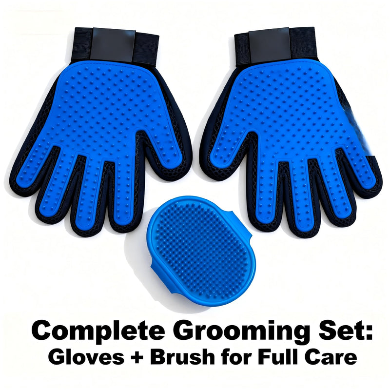 Cat & Dog Grooming Gloves – 1 Pair Deshedding Tool with Pet Massage Bath Brush, Gentle Hair Remover & Massage Mittens, Suitable for All Fur Types (Blue) - PawsPlanet Australia
