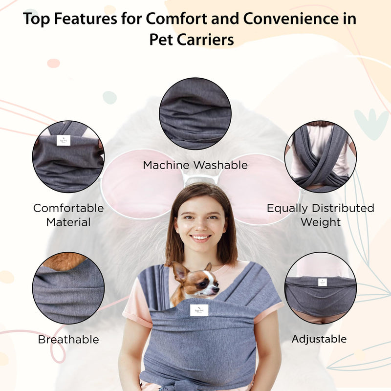 Sling Carrier for Small Dogs and Cats, Cat Carrier Pouch, Puppy Sling, Dog Chest Wrap, Cat Wraps, Comfortable, Weight-Distributing Pet Sling, Dog Carrier, ravel and Daily Use (Grey) Grey - PawsPlanet Australia