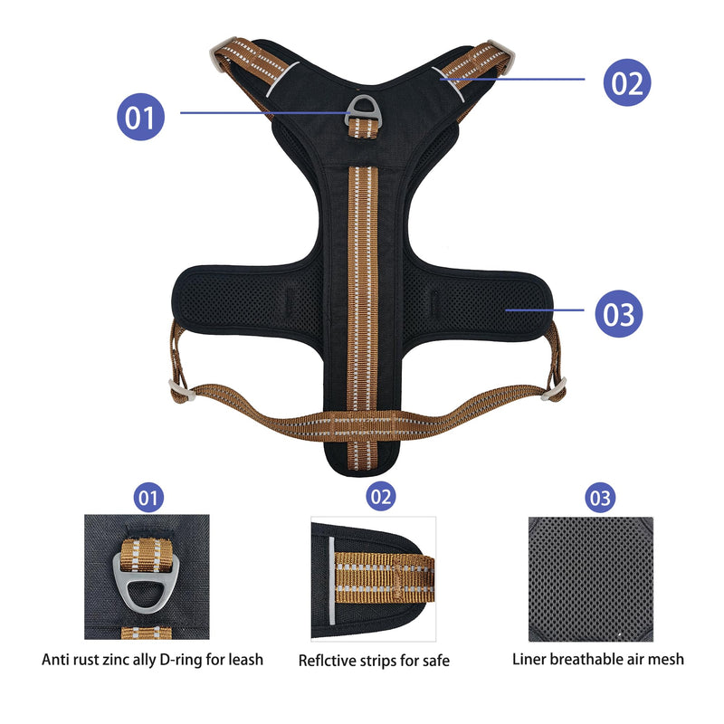 No Pull Reflective Black Dog Harness with Easy Control Handle, Soft Padded Mesh Liner, Adjustable Dog Vest Harness for Large Medium Small Dogs (Black, M) - PawsPlanet Australia
