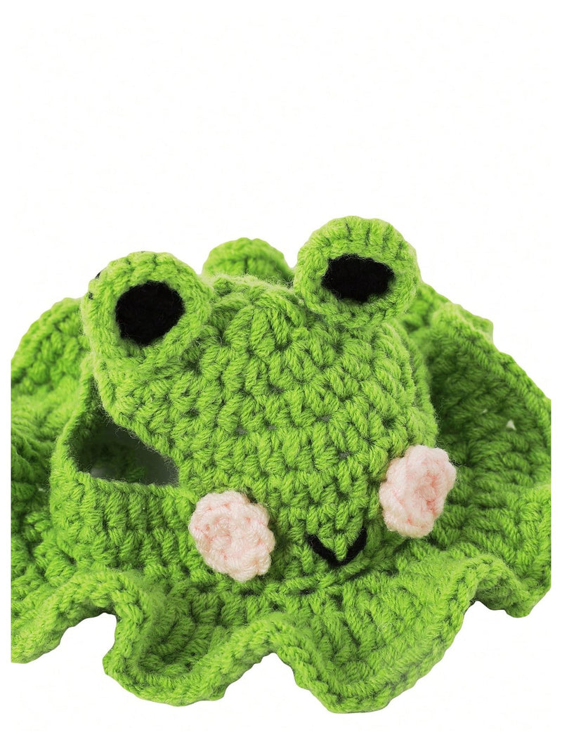 Frog Cartoon Design Knit Cute Dog Hat Soft Cat Hat Halloween Christmas Party Costume Head Wear Accessories for Puppy Cat Kitten Small Dogs Small Animals Green Medium