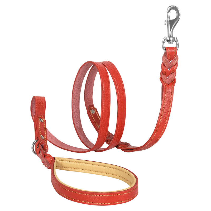 Riparo Leather Dog Leash 6ft with 2 Handles Padded Traffic Handle for Extra Control, Leather Dog Leashes for Large Breed Dogs Training Walking Heavy Duty Leashes for Dogs (Red, L: 3/4" x6ft) Red L: 3/4"x6ft - PawsPlanet Australia