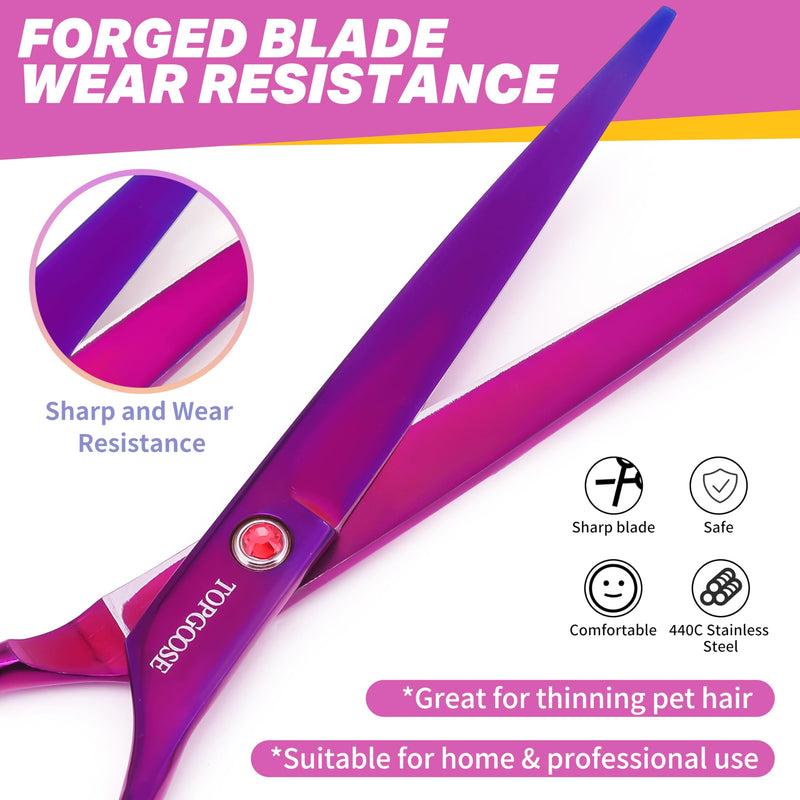 TOPGOOSE 7.5'' Dog Straight Scissors for Grooming 440C Stainless Steel Professional Pet Trimming Scissors Sharp Blades Cutting for Dogs and Cats Shears (Straight, Purple) - PawsPlanet Australia