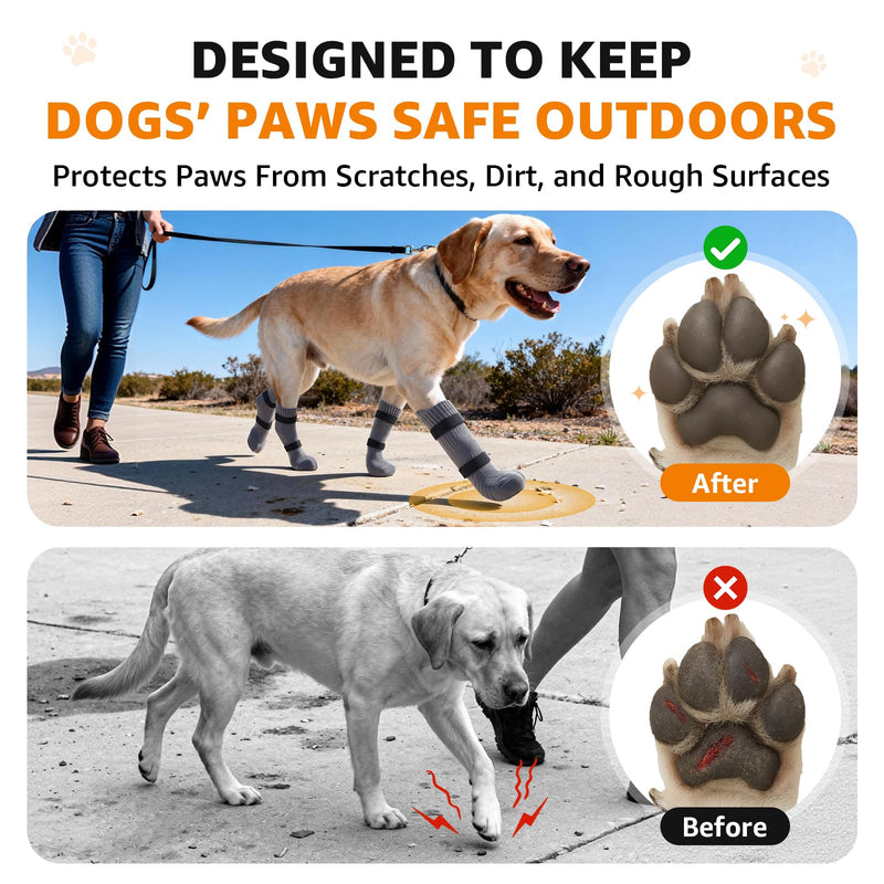 LOOBANI Dog Socks for Outside to Prevent Licking Paws, Dog Socks for Winter Hot Pavement, Dog Booties for Small Medium Large Senior Dogs, Dog Boots & Paw Protectors with Straps Gray M