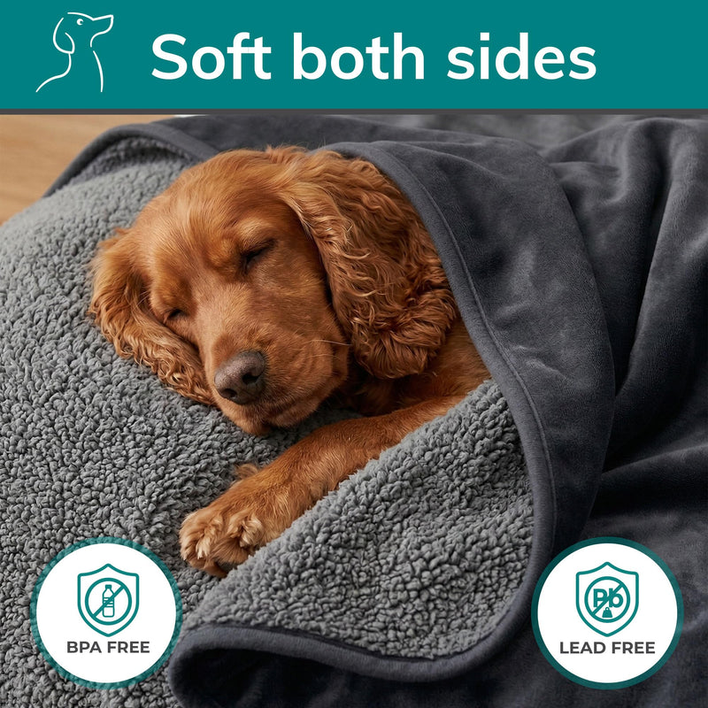 Waterproof Dog Blanket Washable – Dog Waterproof Blanket for Couch, Reversible Sherpa & Microfiber, Thick 460 GSM Dog Blanket Waterproof, 40x47 Dark Gray Flannel/Gray Sherpa Large (40" x 47") - PawsPlanet Australia