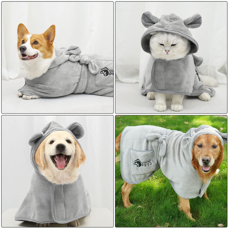 Ownpets Dog Bathrobe Towel, Super Absorbent Soft Dog Drying Robe with Cap & Pocket for Bathing & Beach Trips, Microfibre Fast Drying Dog Towel Robe for Dogs and Cats(Small) Small - PawsPlanet Australia