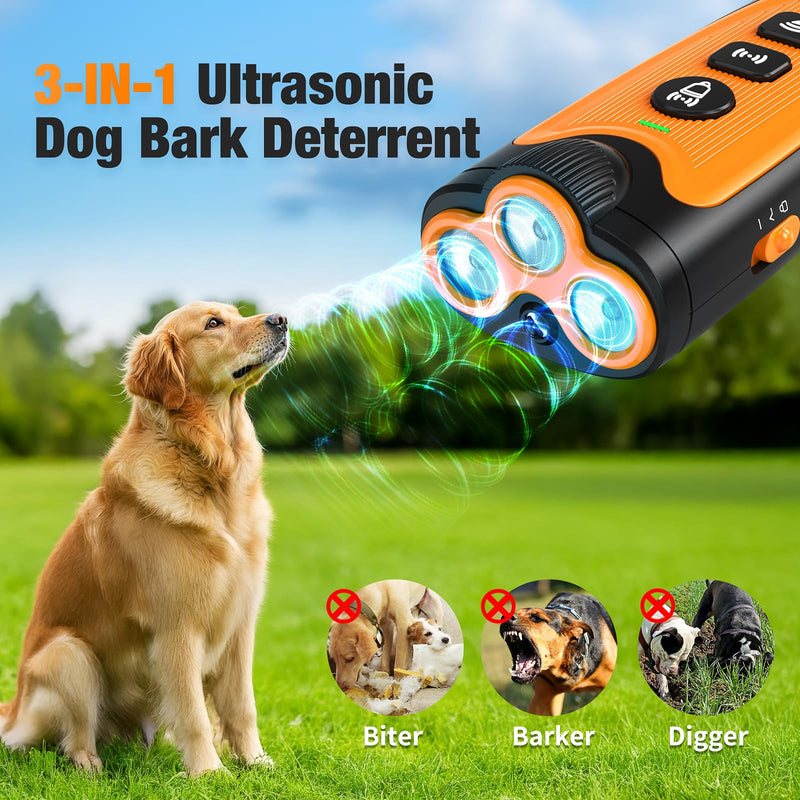 Dog Bark Deterrent Devices, 3X Ultrasonic Anti Barking Device for Dogs, 50 FT Range Stop Neighbors Dog Barks, Portable Dog Training Tool with Flashlight, Safe & Humane for Indoor Outdoor Use, Orange