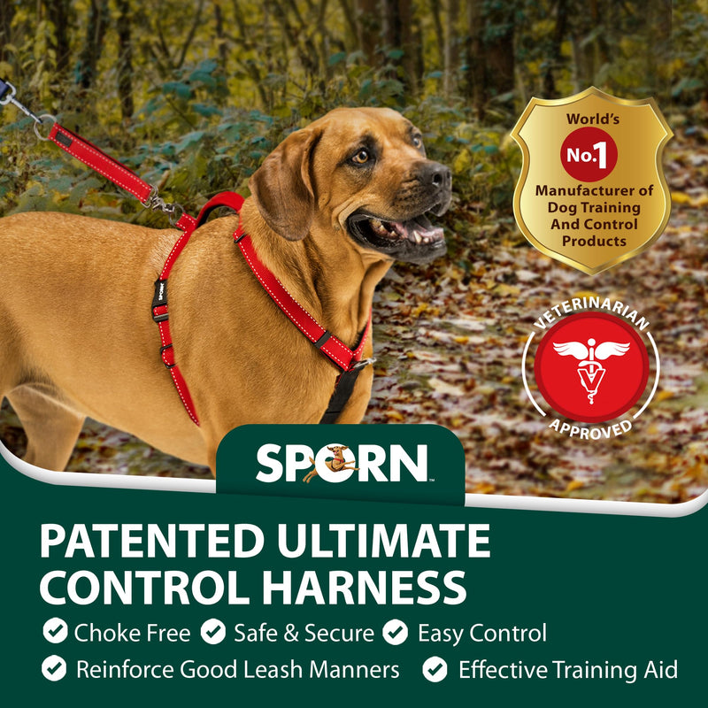 SPORN Ultimate Control No Pull Dog Harness for Medium-Sized Dogs - 4-in-1 Adjustable Dog Harness with Front, Back & Dual-Clip Options & Emergency Grab Handle - Easy On/Off, Padded Comfort (Red, M) Red - PawsPlanet Australia