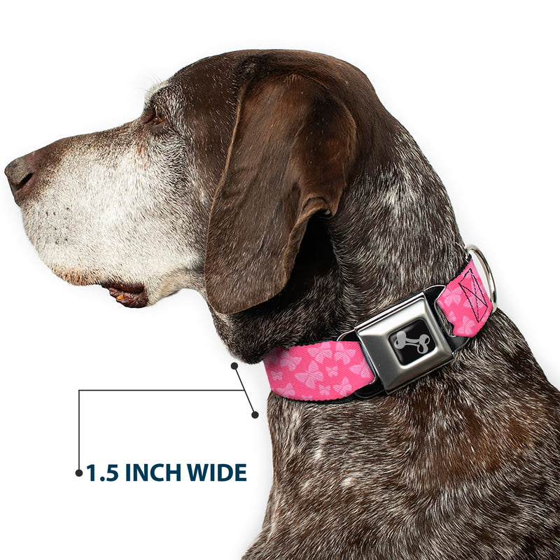 Dog Collar Seatbelt Buckle Butterflies Pink 11 to 17 Inches 1.0 Inch Wide M - Fits 11-17" - 1.0" Wide - PawsPlanet Australia
