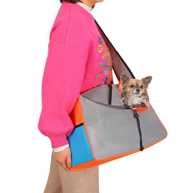 Small Dog Carrier Sling, Hands-Free Large Cat Carrier, Travel Pet Carriers, Breathable Mesh, Soft-Sided Crossbody Puppy Carrying Purse, for Pets, Walk, Vet, Hiking (Orange, Large) Orange - PawsPlanet Australia