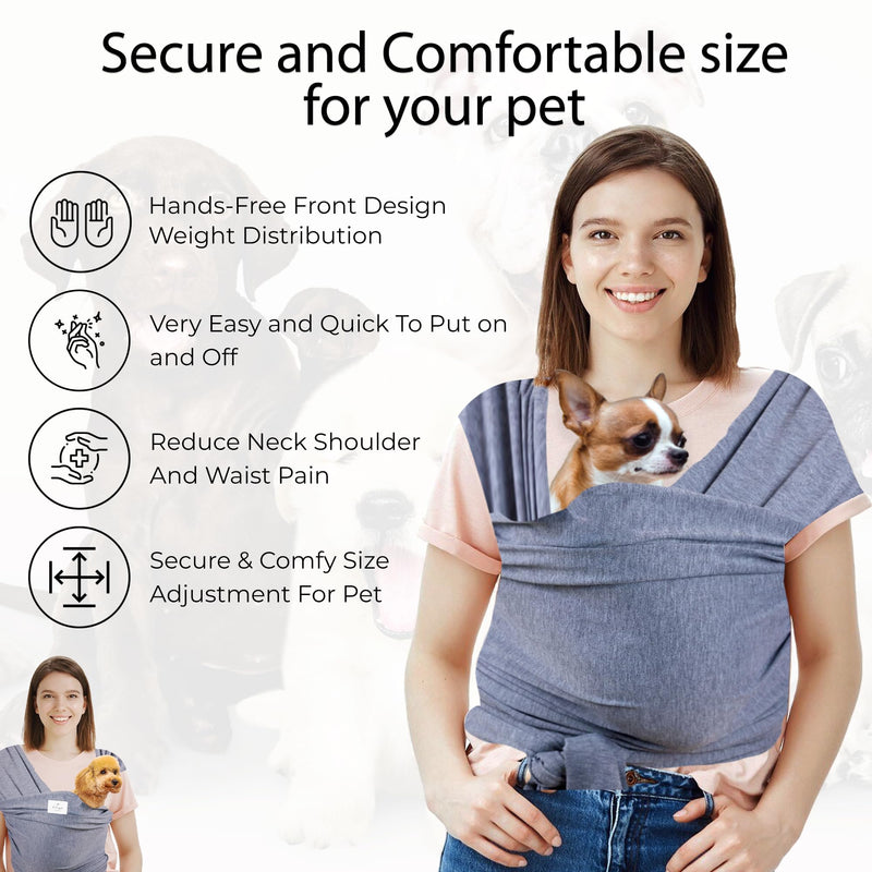 Sling Carrier for Small Dogs and Cats, Cat Carrier Pouch, Puppy Sling, Dog Chest Wrap, Cat Wraps, Comfortable, Weight-Distributing Pet Sling, Dog Carrier, ravel and Daily Use (Grey) Grey - PawsPlanet Australia