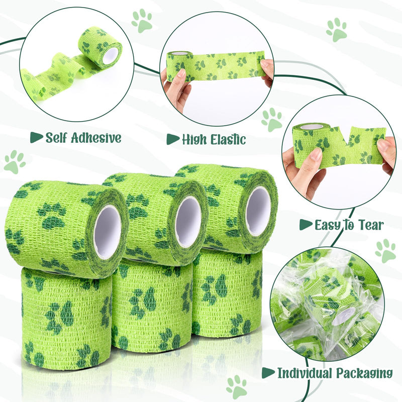 Geiserailie 6 Rolls No Chew Bandage for Dogs Self Adhesive Non-Woven Bitter Bandage Wrap for Dogs' Legs Paws Wounds Cats Animal, Green(2 Inches X 5 yd) about 2 inches x 5 yd/ 5 cm x 4.5 m - PawsPlanet Australia