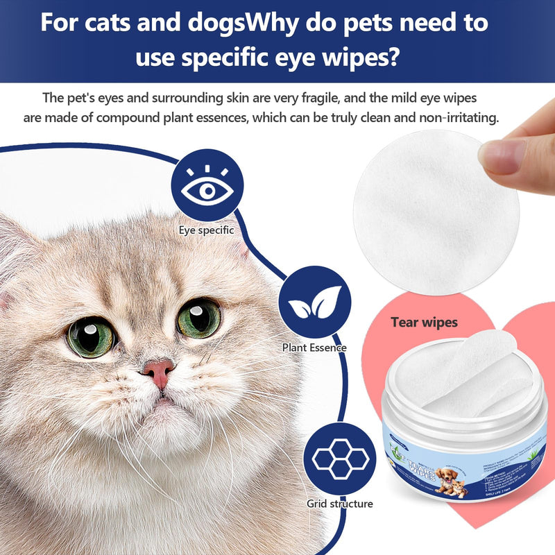 Dog Ear Wipes, Eye Wipes for Cats, Dog Tear Stain Remover Wipes, Pet Eye Wipes for Discharge and Crust (60 Packs) 60 pcs