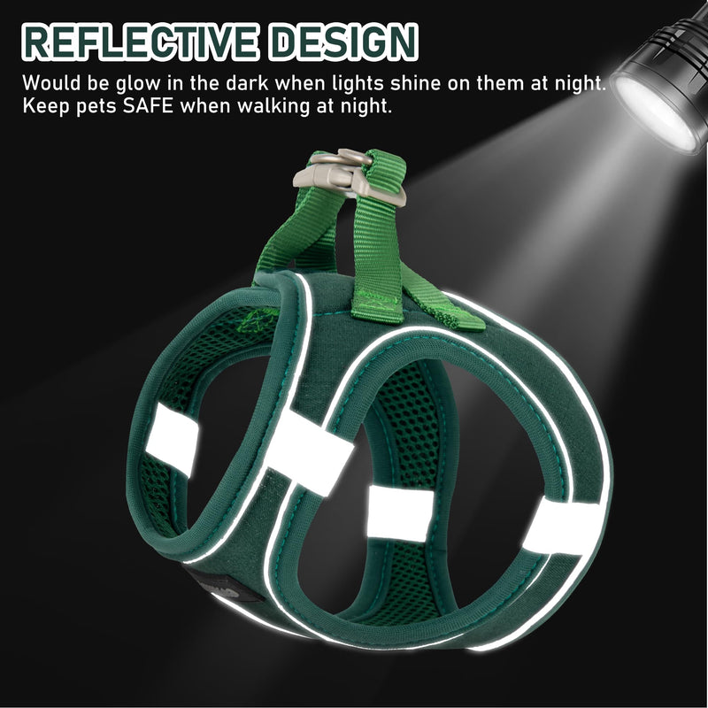 GAMUDA Small Pet Harness Collar and Leash Set, Step in No Chock No Pull Linen Fabric Soft Mesh Dog Vest Harnesses Reflective for Dogs Puppy Cats Kitten Rabbit (Green, S) Green - PawsPlanet Australia