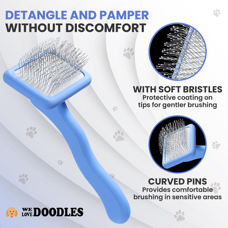We Love Doodles Slicker Brush With Non Scratching Pins - Dog Brush with Coated Pins, Slicker Brush for Dogs Dematting, Grooming Brushes for Short Haired & Long Haired, Poodle & Goldendoodle (Small) Medium - PawsPlanet Australia