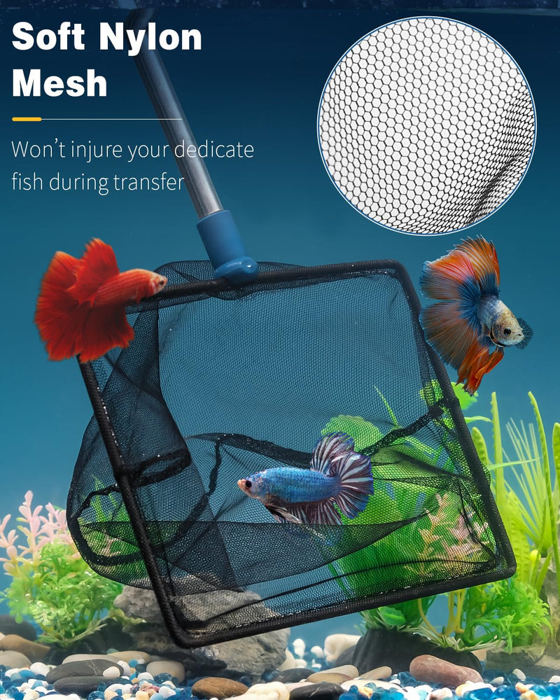 Pawfly Aquarium Fish Net with Extendable 9-24 Inch Long Handle for Betta Fish Tank Small Koi Pond and Pool 8 Inch