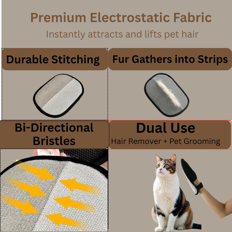 Pet Hair Removal Glove for Cats & Dogs – Upgraded Five-Finger Electrostatic Pet Hair Gloves, Reusable Magic Brush Pet Hair Remover Tool for Clothing, Laundry, Couch, Carpet & Car Seat - PawsPlanet Australia