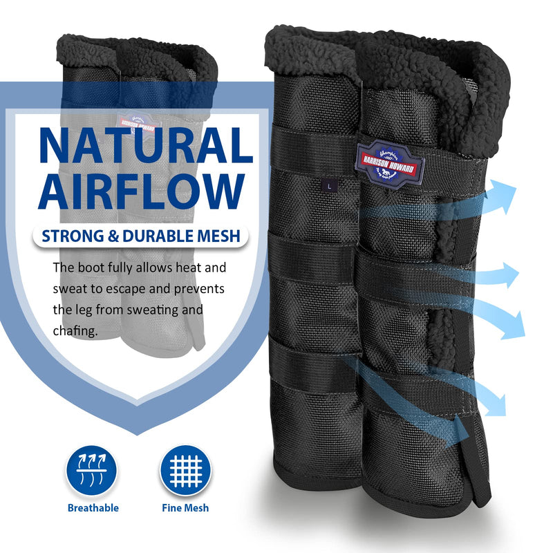 Harrison Howard Horse Fly Boots Summer Protection with Fleece Trim to Eliminate Rubbing Comfortable and Ventilating Mesh Leg Guards Set of 4 Classic Black M Cob (Medium)
