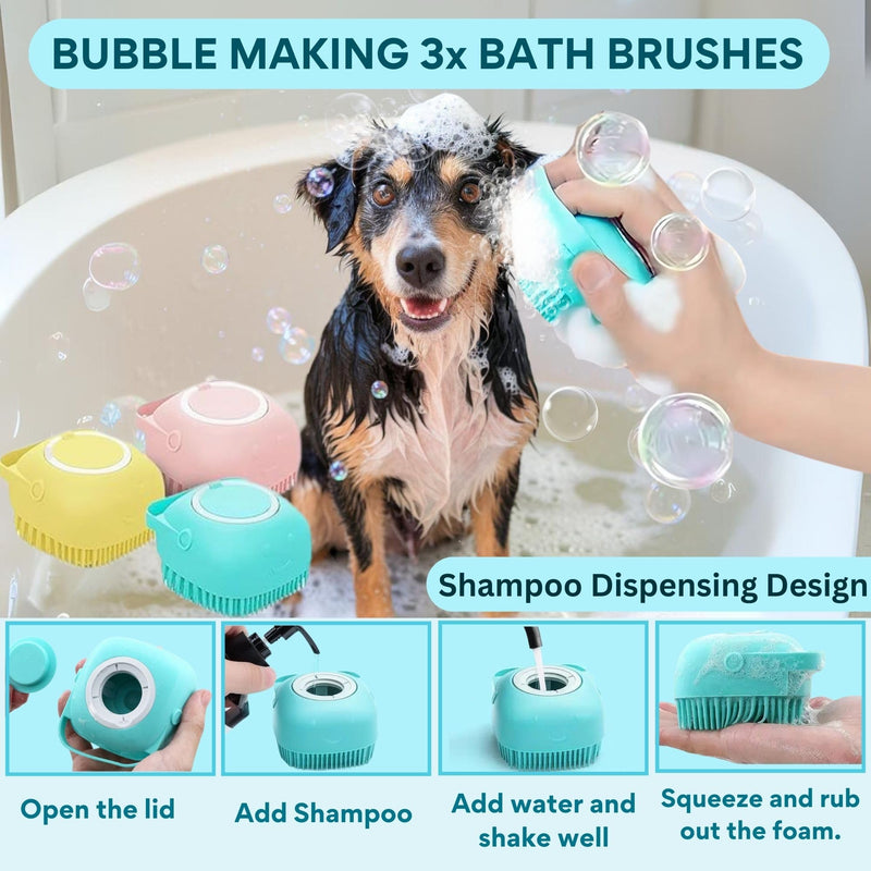 6 in 1 Dog Washing Kit for Loving Dogs & Cats - Dog Bath Brush, Dog Shampoo Brush, Dog Scrubber for Bath, Dog Washing Gloves and Mittens for Short & Long Haired Dog/Cat - Pets Love It! - PawsPlanet Australia