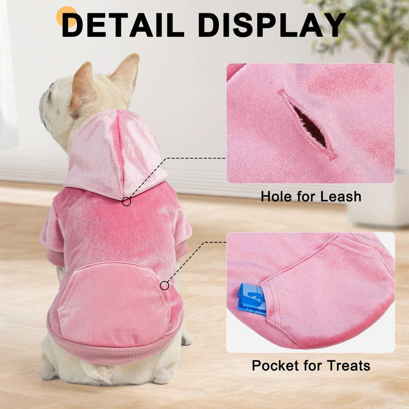 BEAUTYZOO Winter Dog Hoodie Sweater with Pockets Warm Dog Clothes for Small or Medium Dogs Boy Girl, Velvet Hooded Pullover Dog Jacket Chihuahua Coat Clothing Puppy Sweatshirt Cat Custume, Pink SM S/M (Back: 14",Chest: 19", Neck: 16")