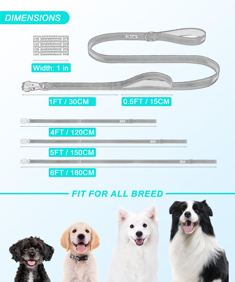 GEIT 4/5/6FT Heavy Duty Dog Leash with 2 Comfortable Padded Handles, Reflective Rope Leashes with Quick Release/Locking Tactical Frog Clip for Small Medium and Large Dogs, Blue 4 FT - PawsPlanet Australia
