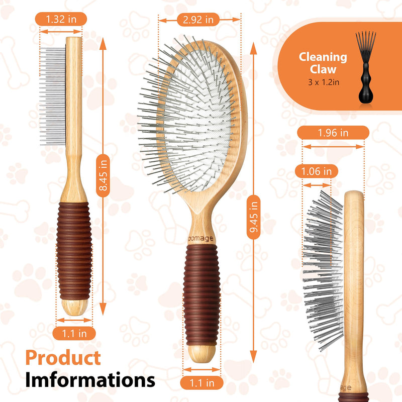 Dog Brush for Long Haired Dogs, 27mm Extra Long Metal Pin Dog Deshedding Brush and Comb Set, Short Haired Shedding Grooming Detail Pets Brush Set with Rubber Handle Set-3 Pcs - PawsPlanet Australia