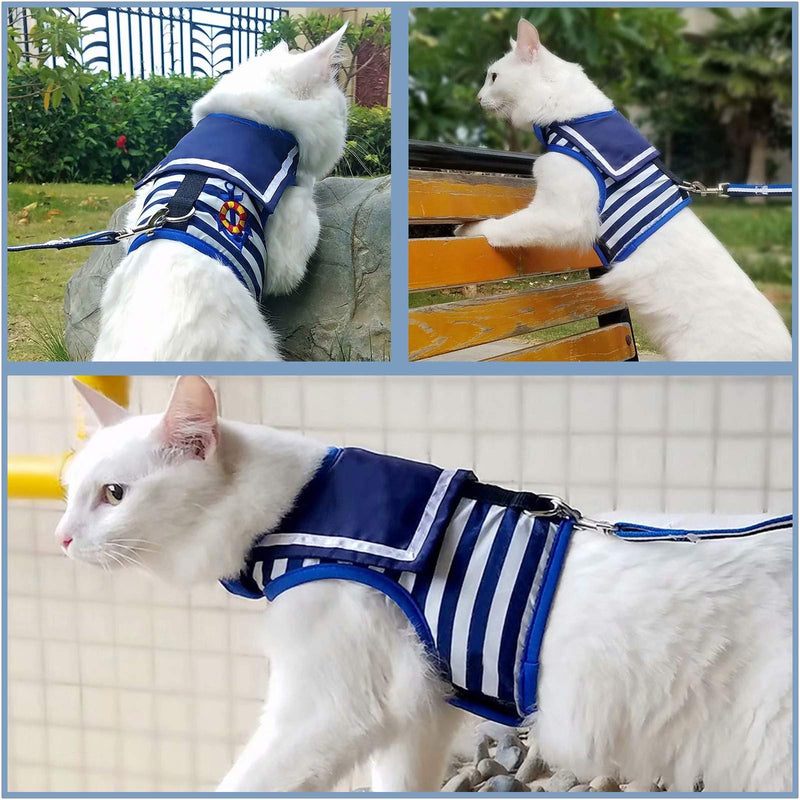 Escape Proof Cat Harness with Leash Large, Adjustable Cat Walking Jackets, Padded Cat Vest Sailor Suit Navy L(3.5-5.5kgs) - PawsPlanet Australia