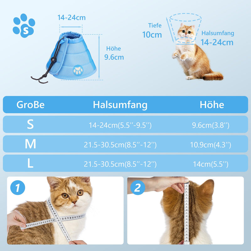 Cat Collar, Adjustable, Cat Recovery, Prevents Licking Wounds, Collar Soft Protective Cone Protective Collar for Cats, Puppies, Small Dogs (S) S
