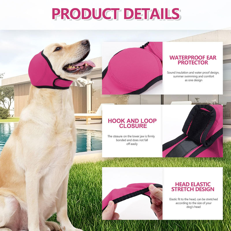 Waterproof Dog Swim Hat Bath Cap,Pet Calming Head Cover Ear Wraps for Anxiety Relief_S(Rose Red) Small Rose Red