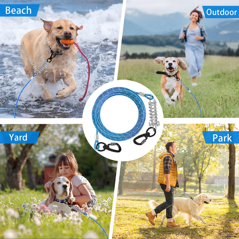 Dog Tie Out Cable 10ft/15ft/20ft/30ft Dog Runner for Yard and Outdoor with Swivel Hook Green/Blue/Purple Reflective Lead Dog Chains for Training Small to Medium Dogs Up to 100lbs 4mm 15ft Blue - PawsPlanet Australia