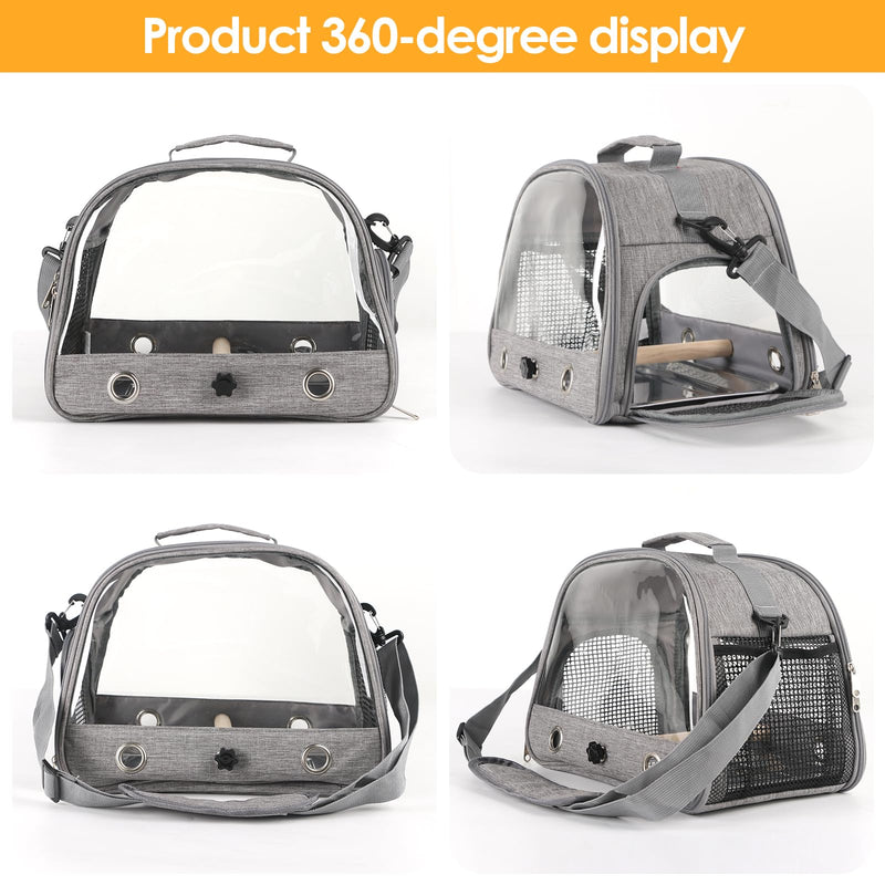 Bird Travel Carrier with Perch Parakeet Backpack Carriers with Stainless Steel Plate Portable Pet Carrier Bag for Bird Cage Accessories Transparent Travel Carrier Cage for Budgie Conure Cockatiel Grey - PawsPlanet Australia