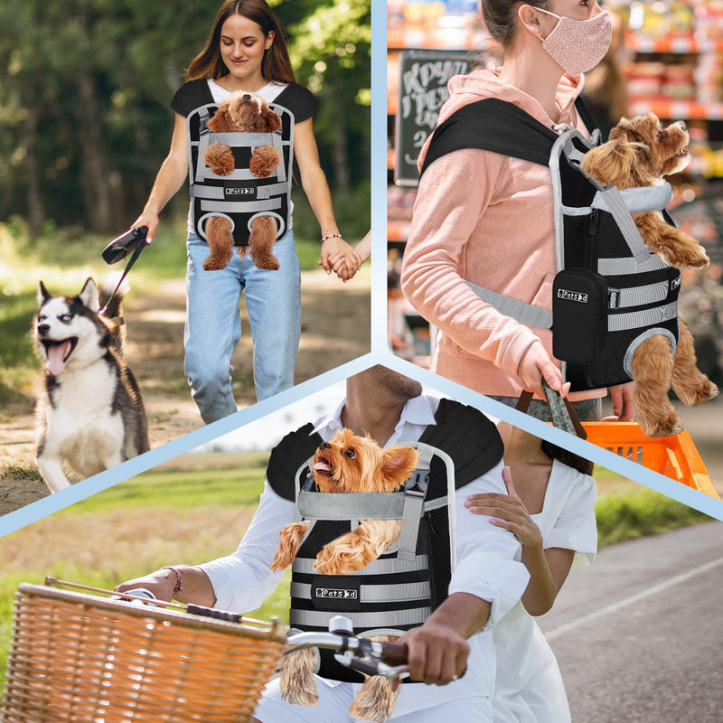 Petskd Dog Front Carrier Backpack for Small Pet with Adjustable Cross Shoulder Straps, Hands Free Puppy Legs Out Chest Carriers for Hiking, Cycling, Vet (Black, M) - PawsPlanet Australia