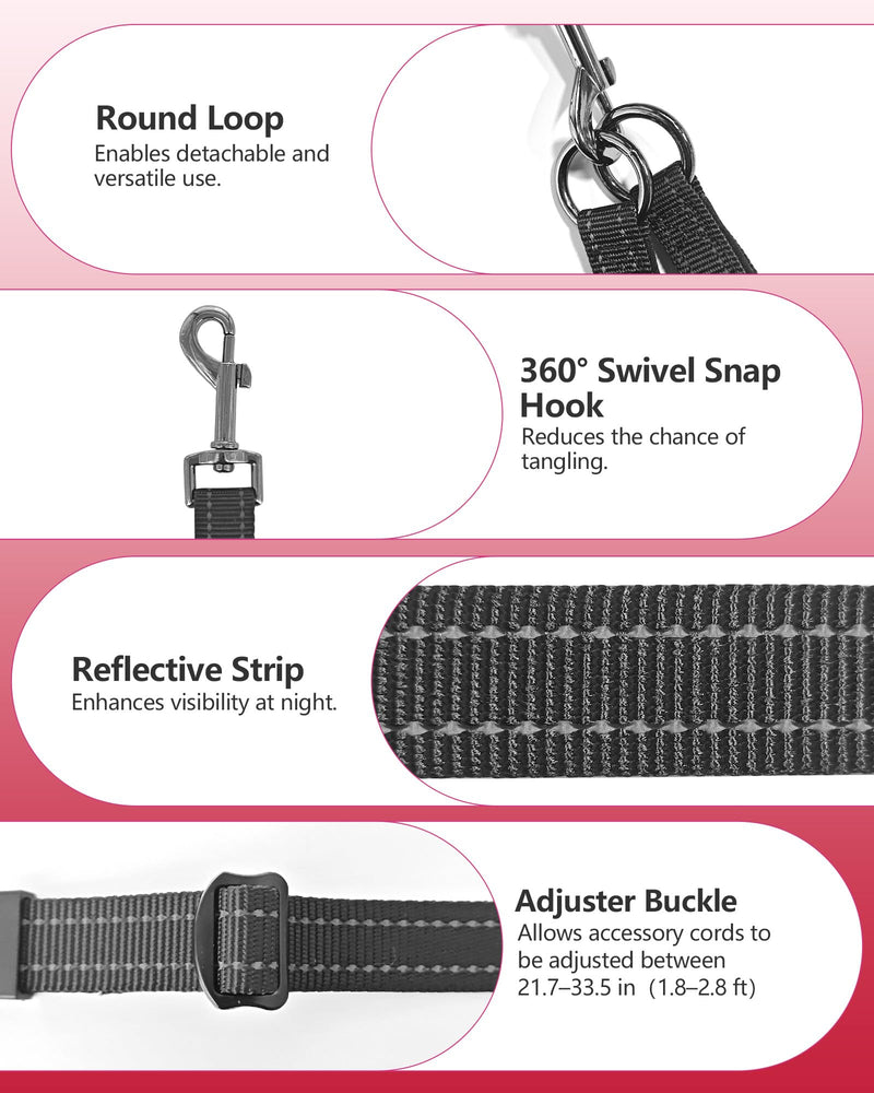 Double Dog Leash - Two Dog Leash No Tangle Design, 3-in-1 Adjustable Waist Belt for Two Dogs, Detachable Dual Leashes, Suitable for Dogs for Training, Running and Walking. Black - PawsPlanet Australia