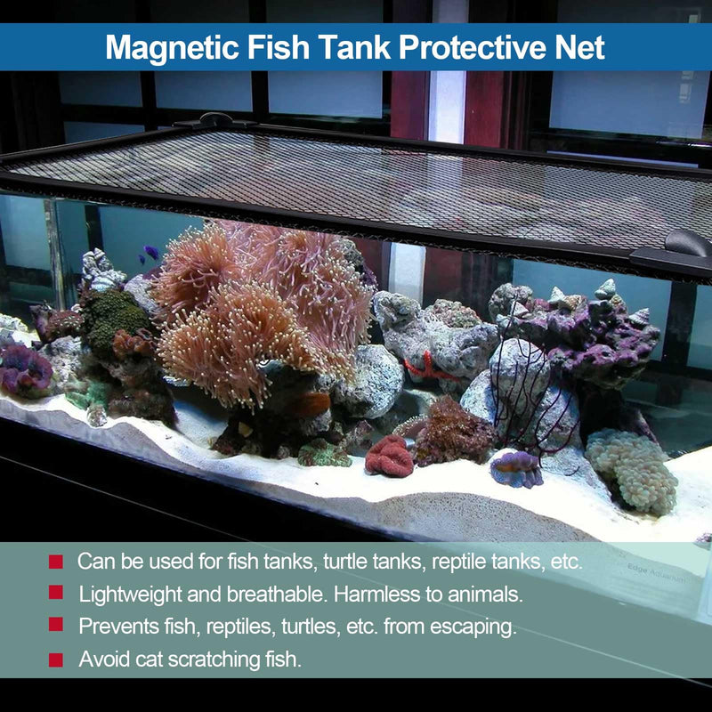 Magnetic Fish Tanks lid Cover Protective Net,DIY Aquarium Anti-Jumping net,Prevents Turtles,Fish,Reptiles from Escaping The Turtles Tanks for Circumference up to 35.4"×17.7" 35.4"×17.7"(90*45cm) - PawsPlanet Australia