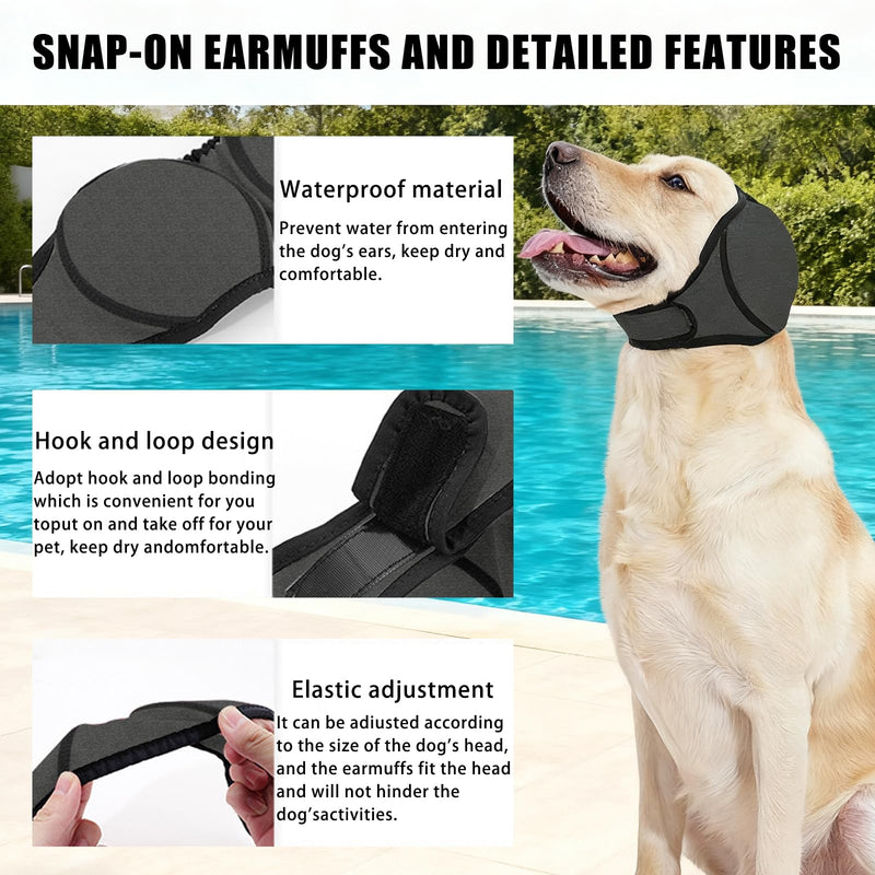 Dog Snood Swim Ear Protectors,Dog Ear Cover for Anxiety Relief,Waterproof Adjustable Cat Dog Shower Wrap,Quiet Dogs Calming Hood Ear Head for Anxiety Relief,Swimming,Grooming (Gray, M)